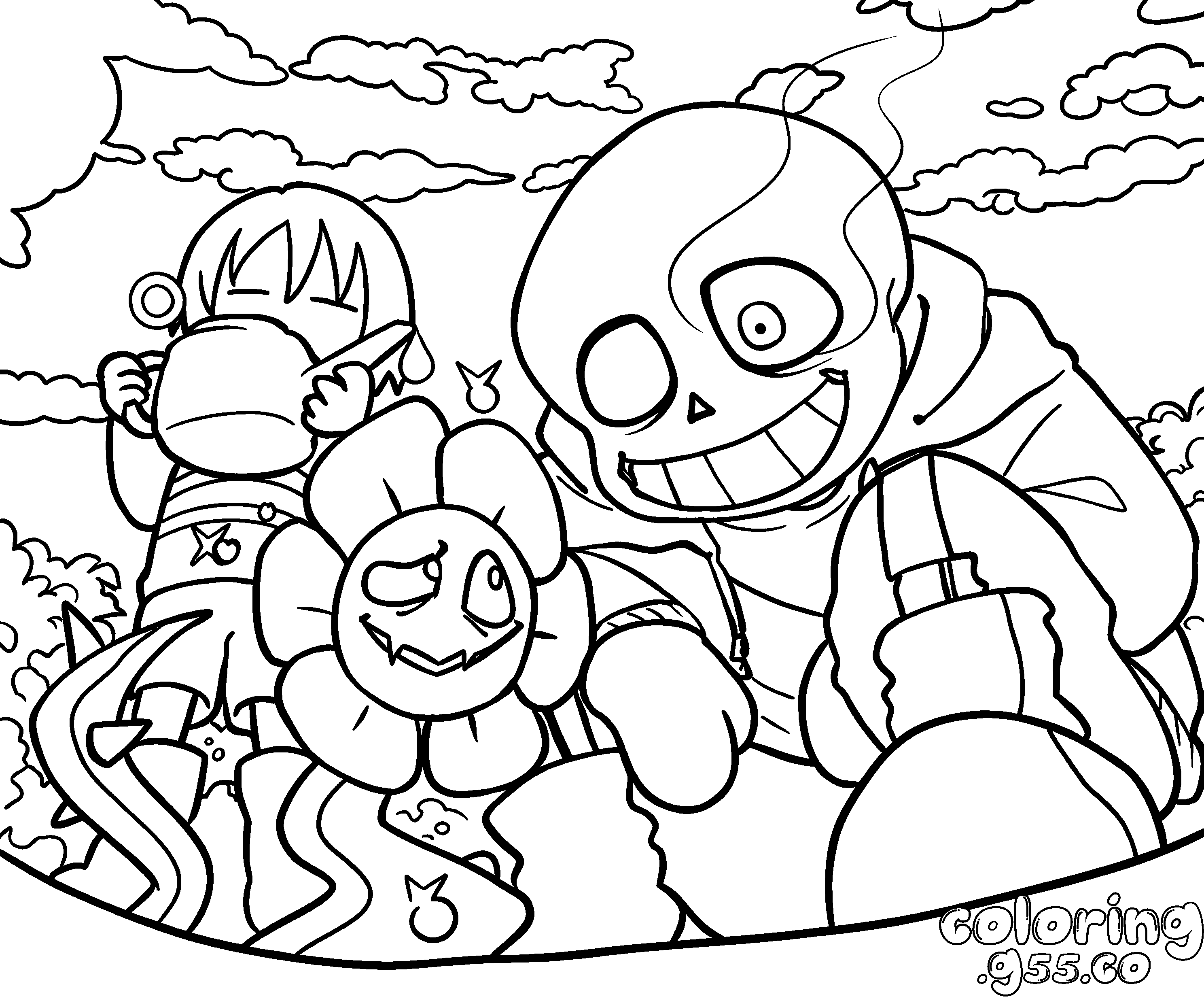undertale sans threatens flowey line art
