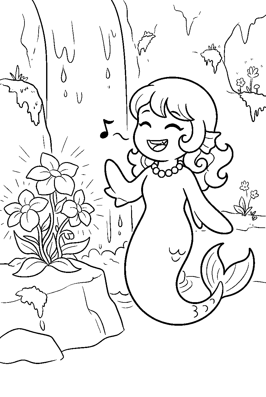 undertale shyren smiling beside waterfall flowers line art