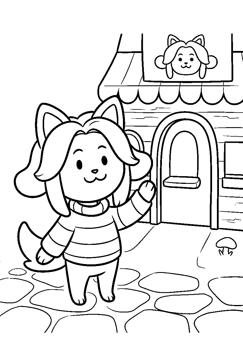 undertale temmie waving beside the tem shop line art