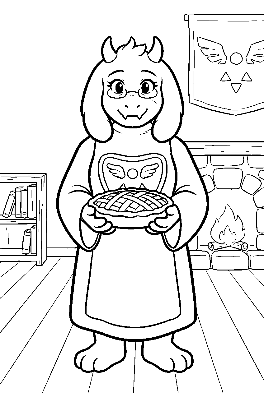 undertale toriel holding a pie in her home line art