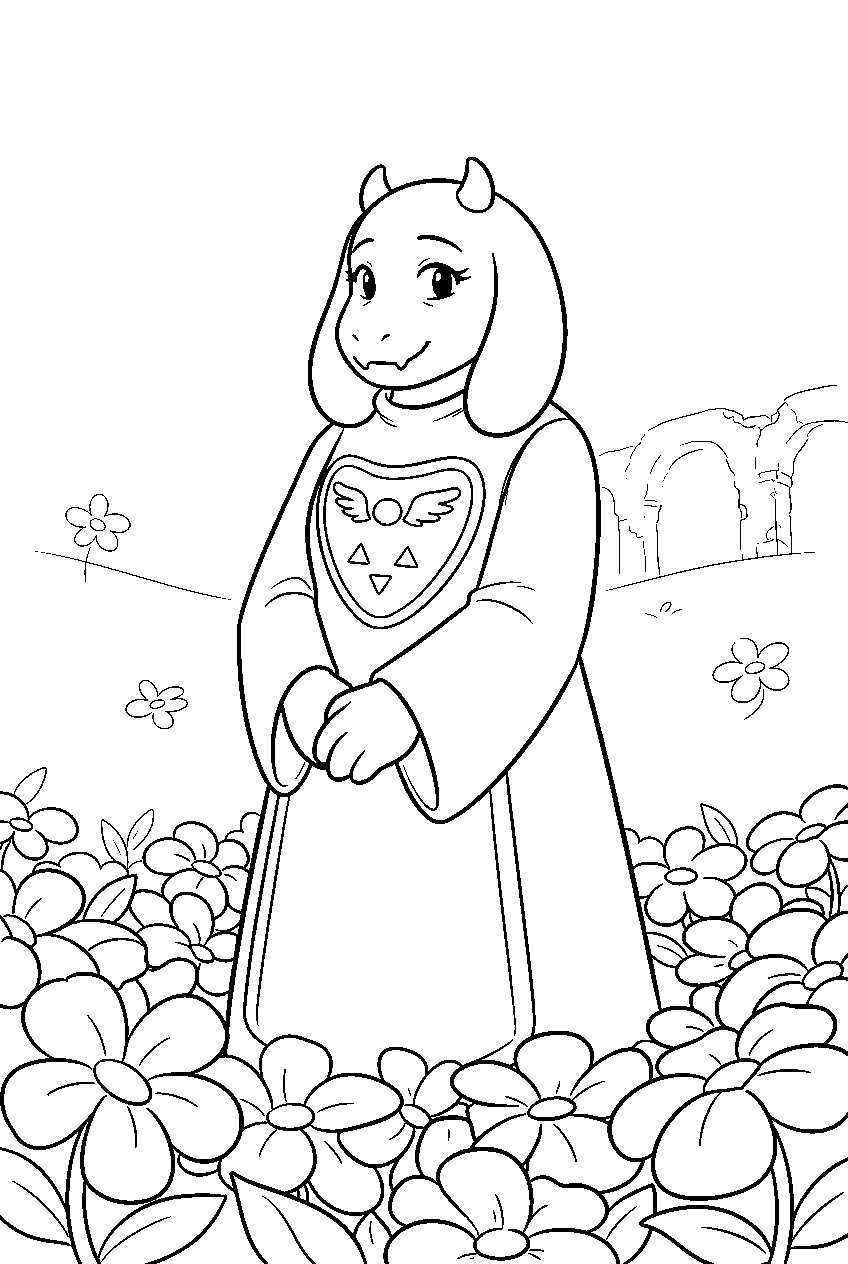 undertale toriel standing among golden flowers line art