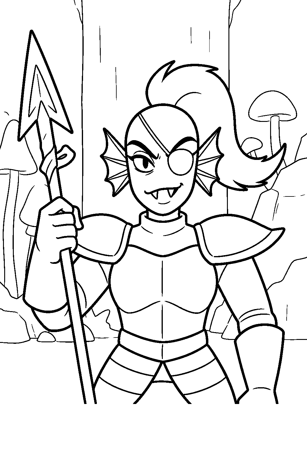 undertale undyne holding a spear in waterfall line art