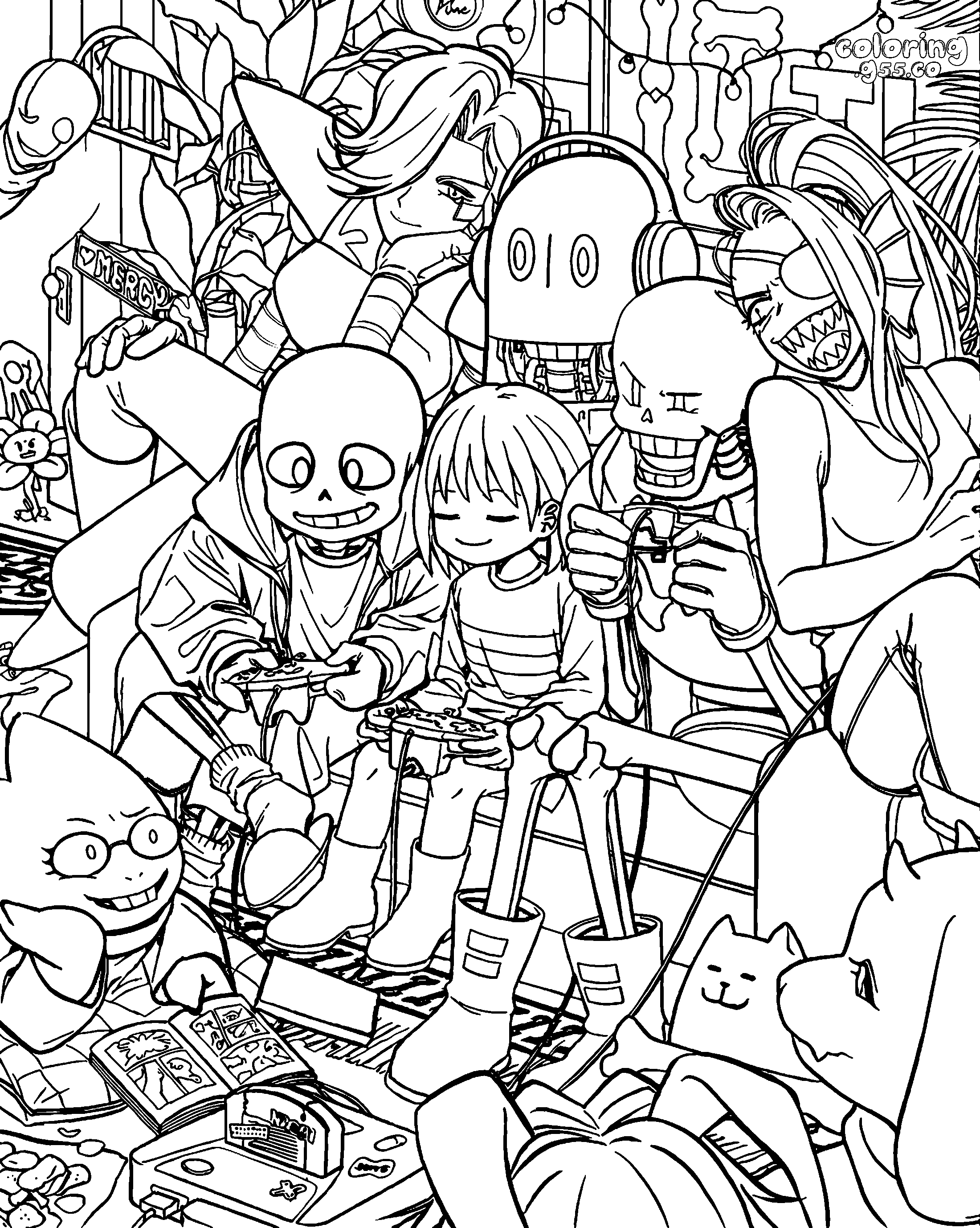 undertale video game party line art