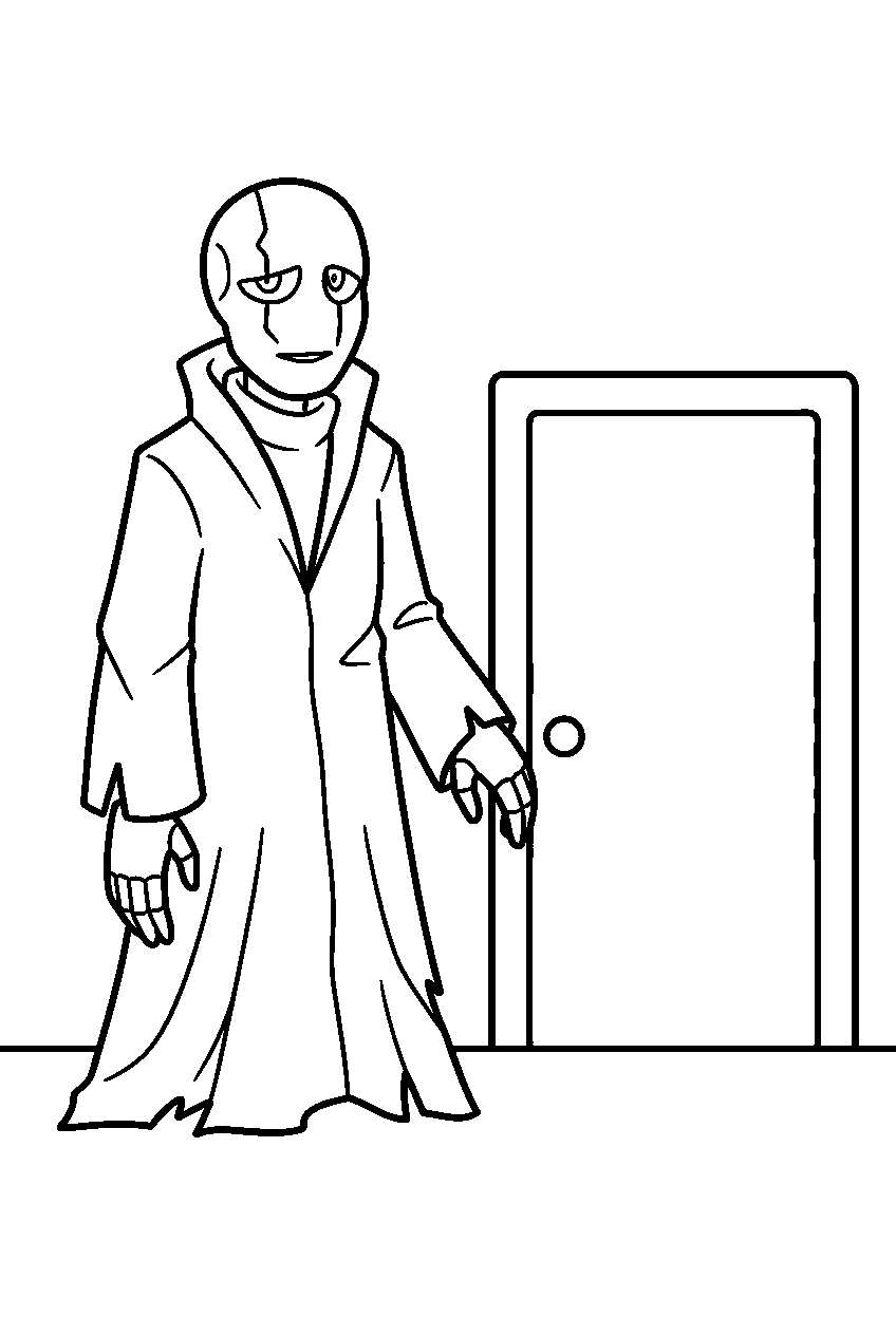 undertale w d gaster beside a simple doorway line art