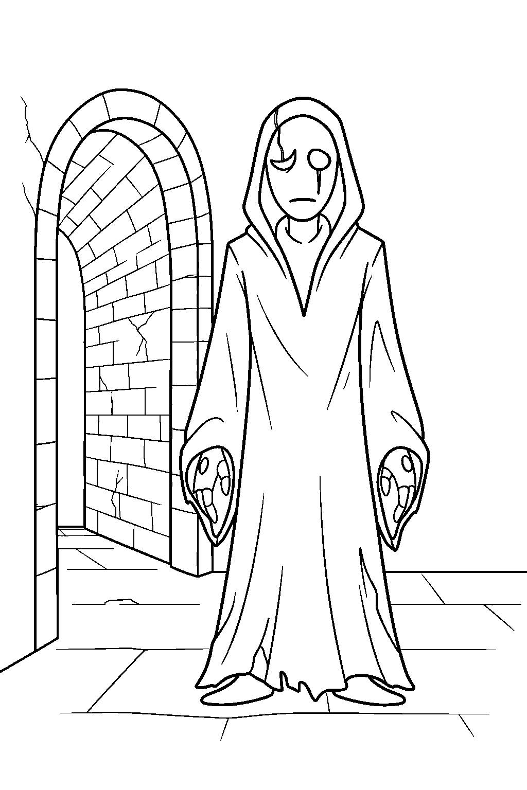 undertale w d gaster standing near a corridor line art