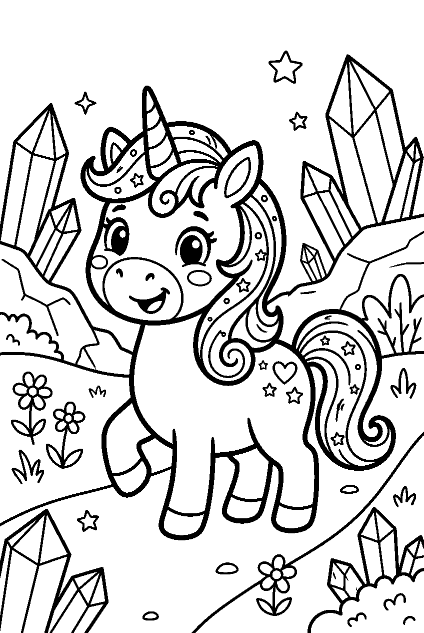 baby unicorn in crystal valley line art