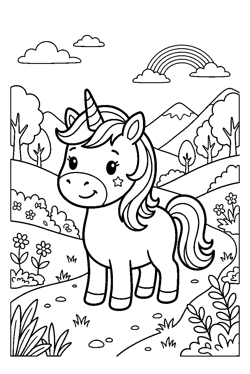 baby unicorn in hidden valley line art