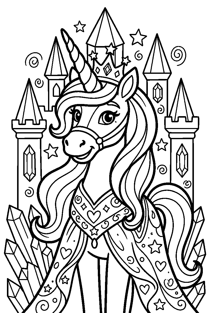 princess unicorn in crystal castle line art