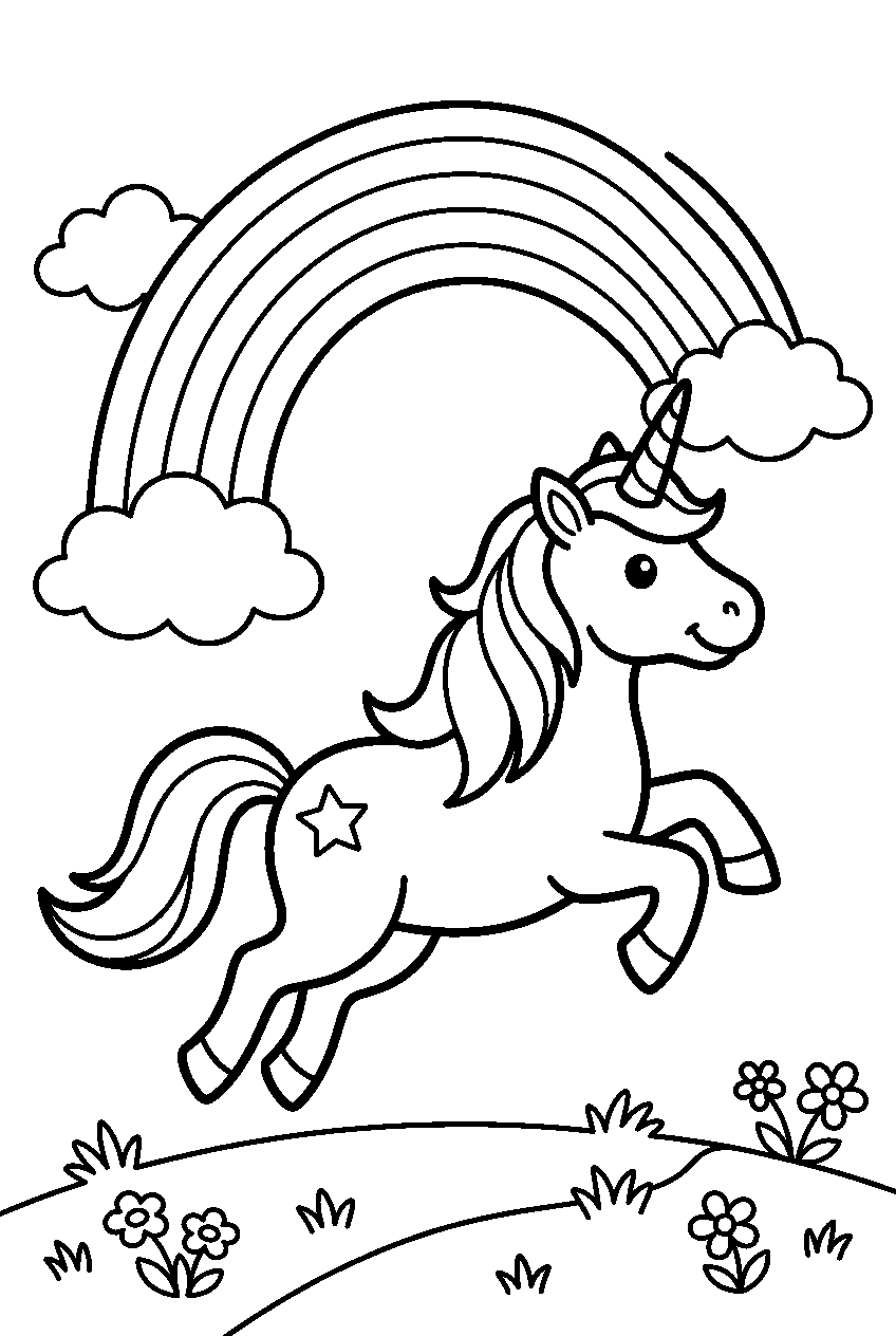 unicorn jumping under the rainbow line art