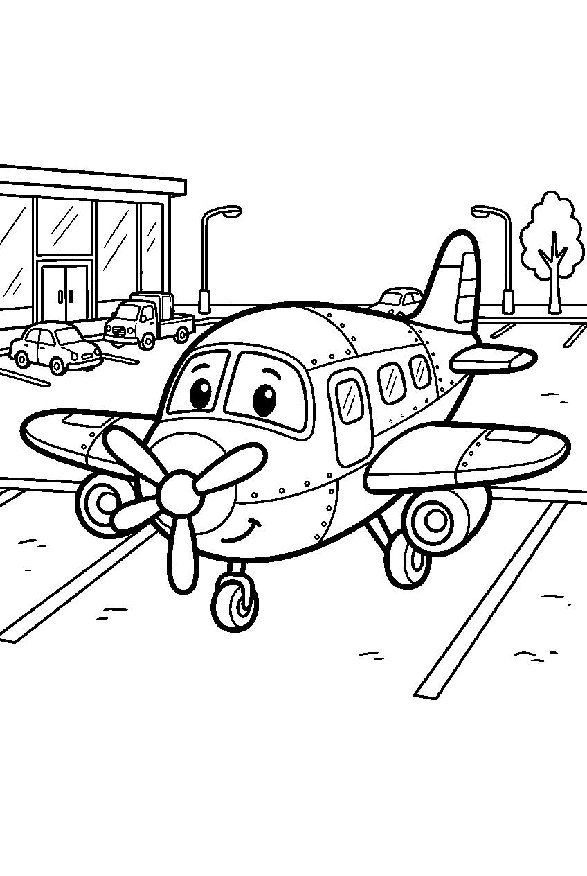 airplane in parking lot line art