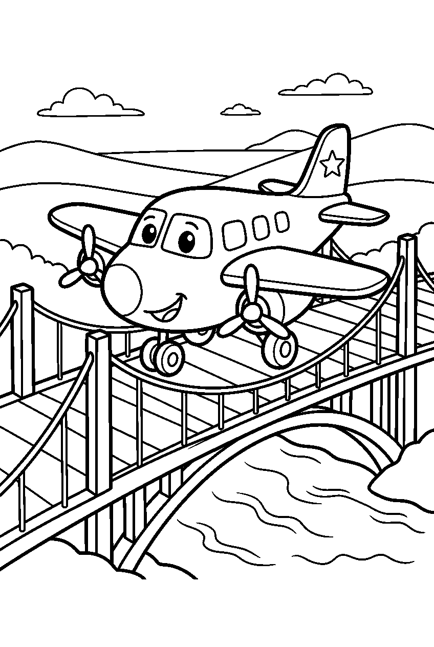 airplane on bridge line art