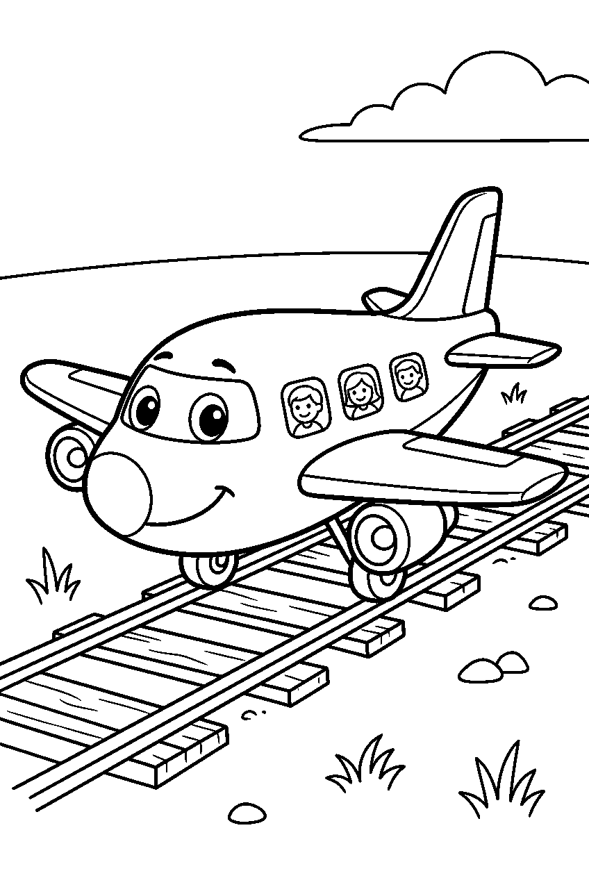 airplane on railway tracks line art
