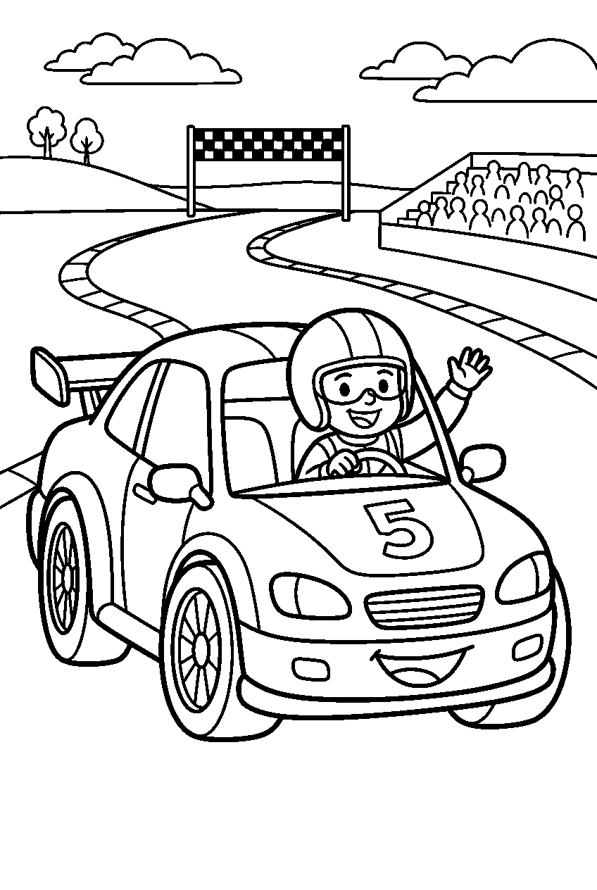 car at race track line art