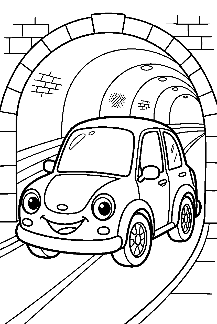 car in tunnel line art