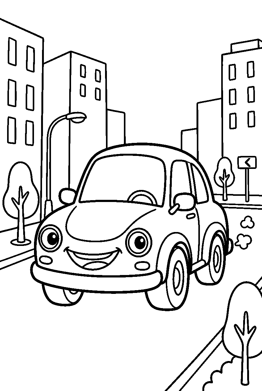 car on city street line art