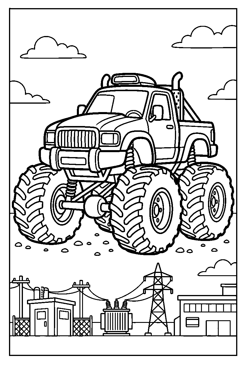 monster truck at power station line art
