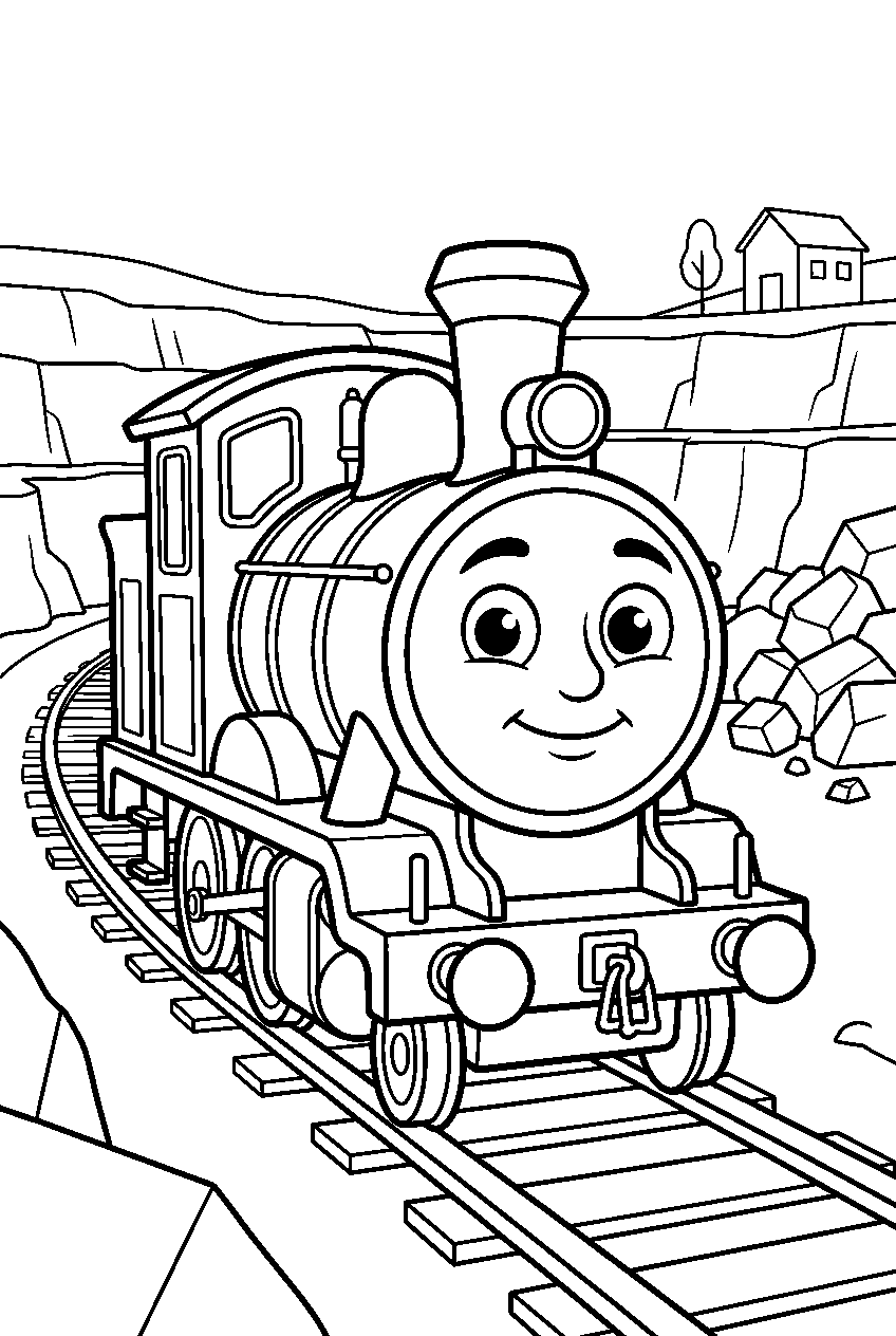 vehicles train in quarry line art