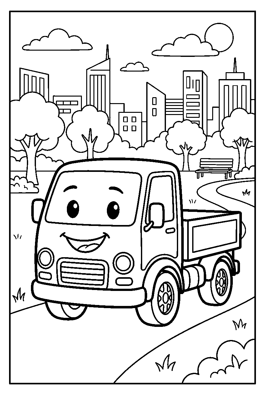 truck in city park line art