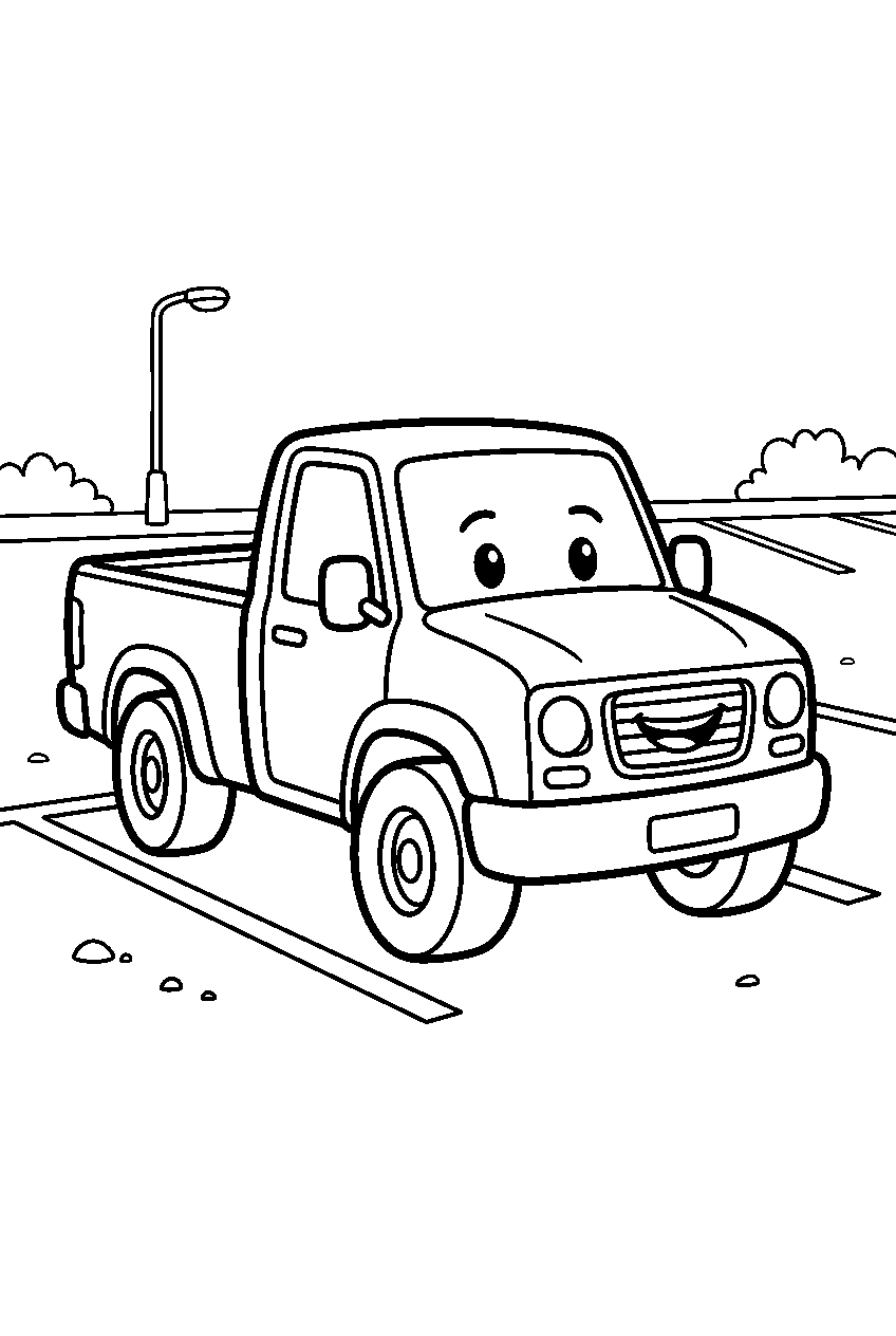 truck in parking lot line art