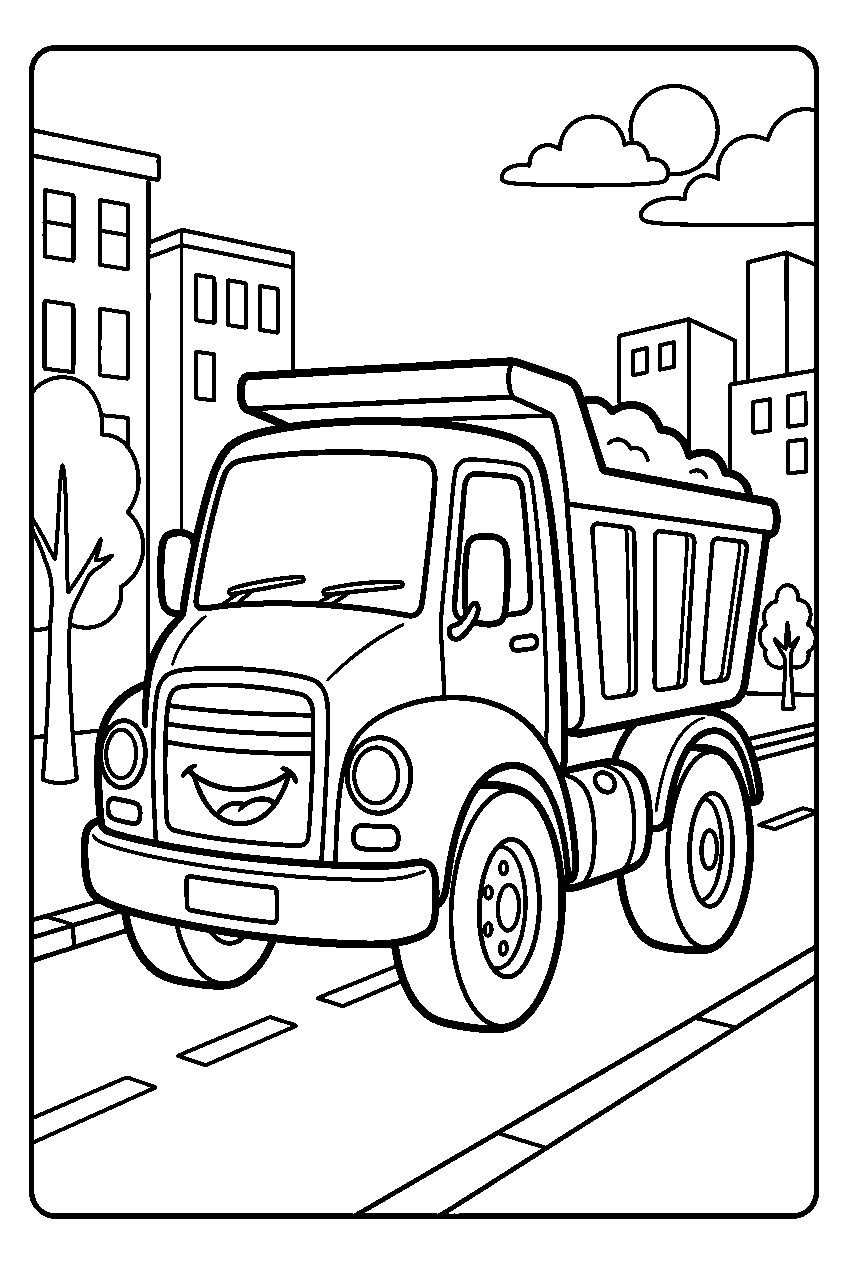truck on city street line art