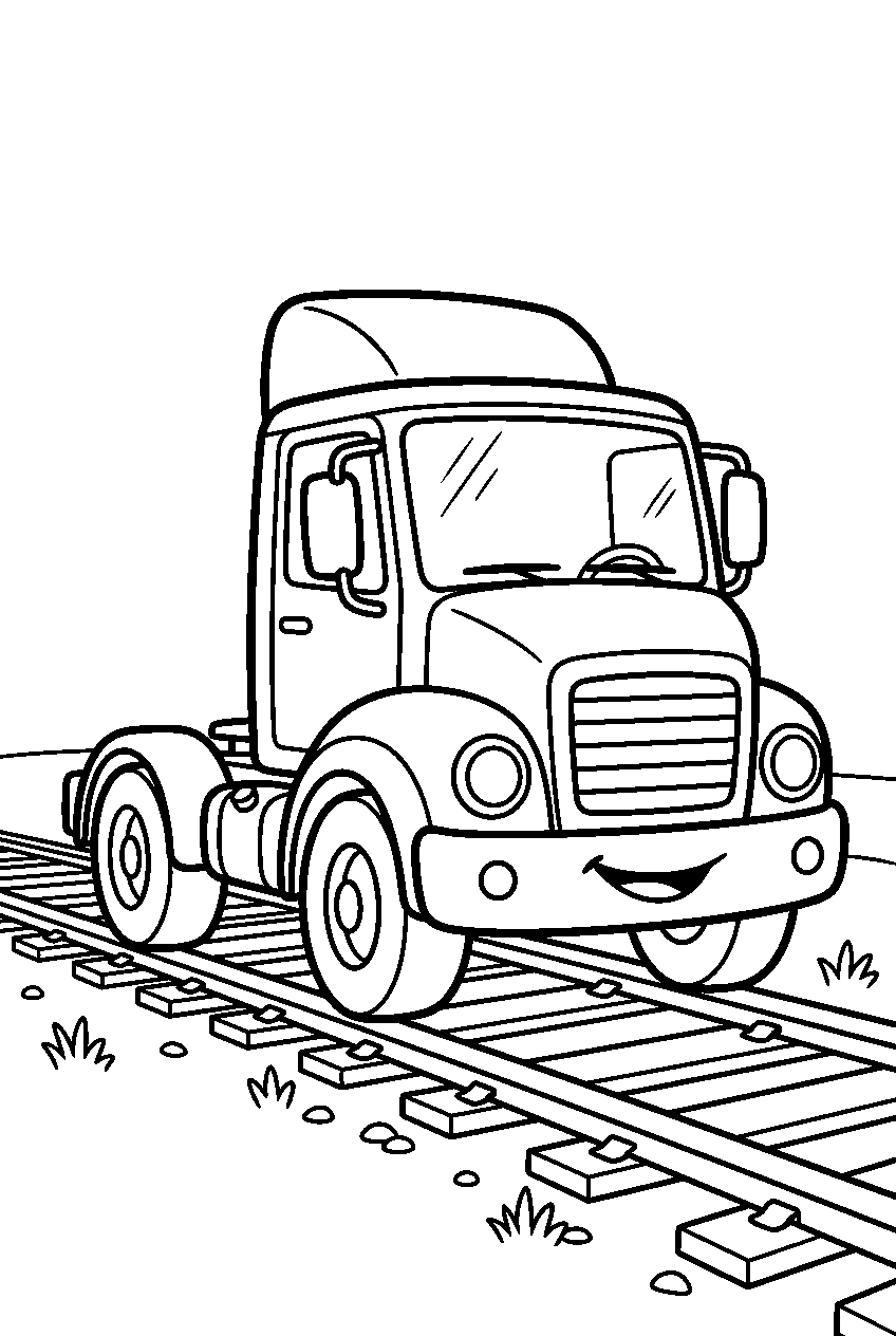 truck on railway tracks line art