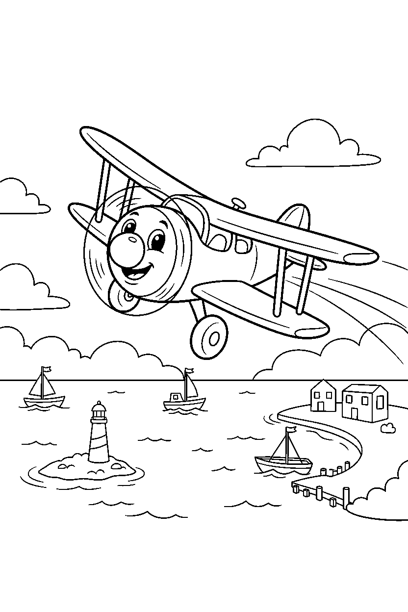 airplane turning carefully at a harbor line art