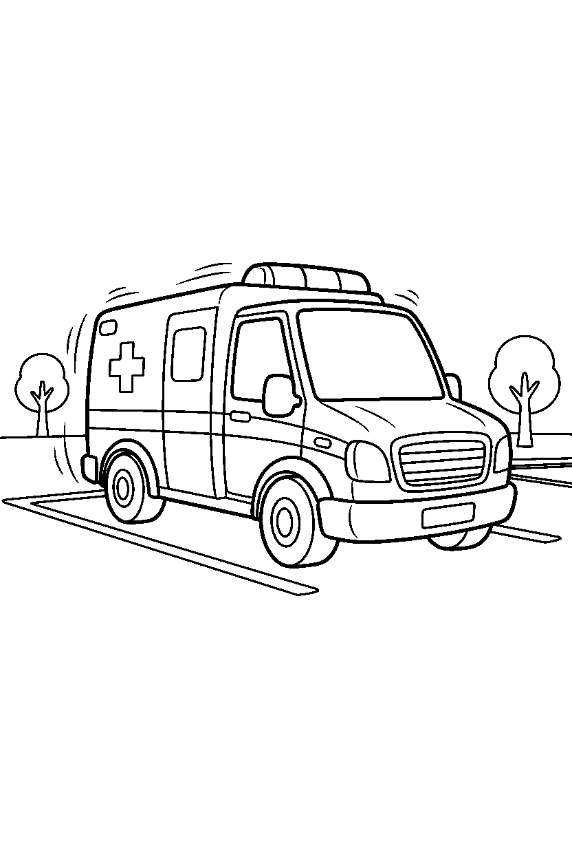 ambulance moving at a parking lot line art