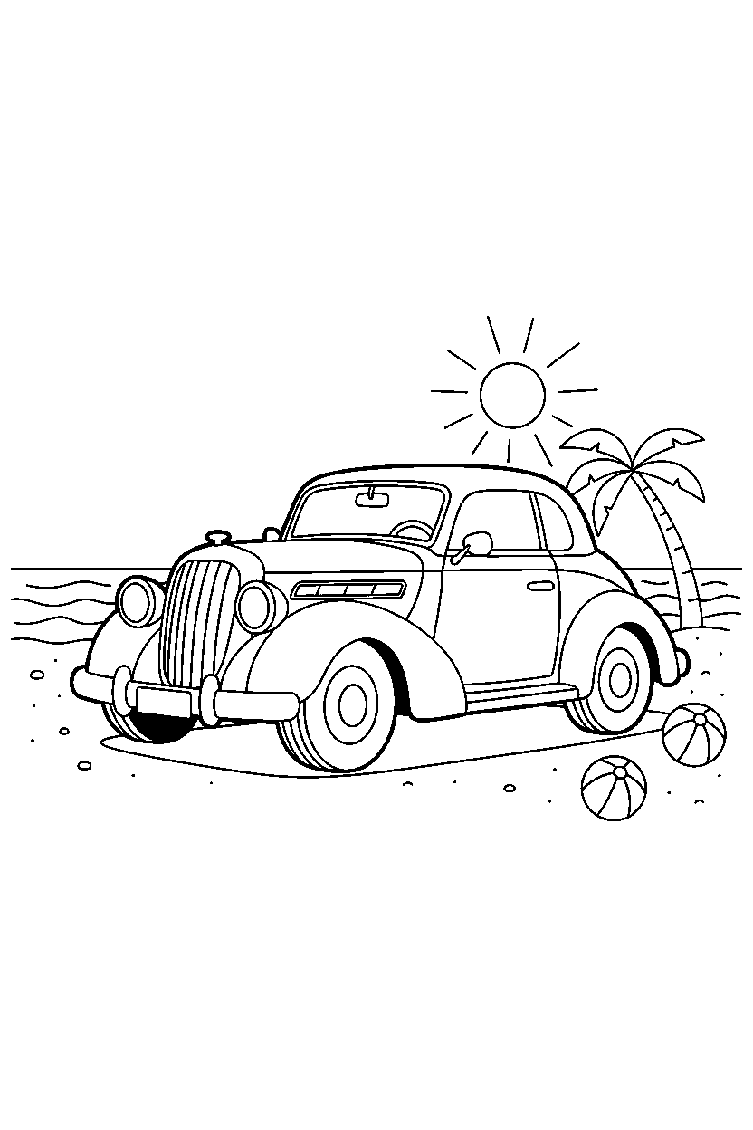 car lined up neatly near the beach line art