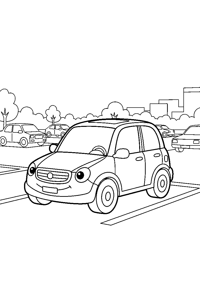 car moving slowly at a parking lot line art