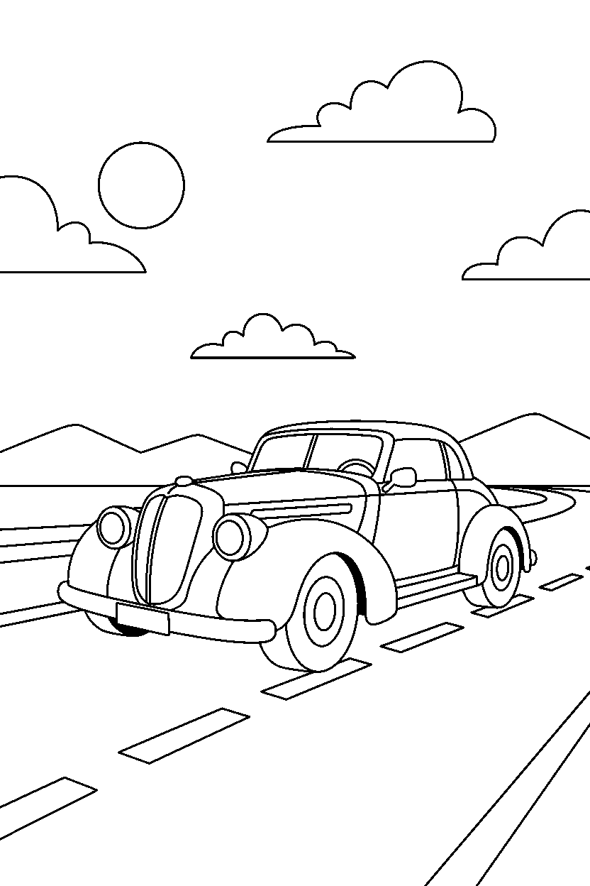 car standing proudly on a highway line art