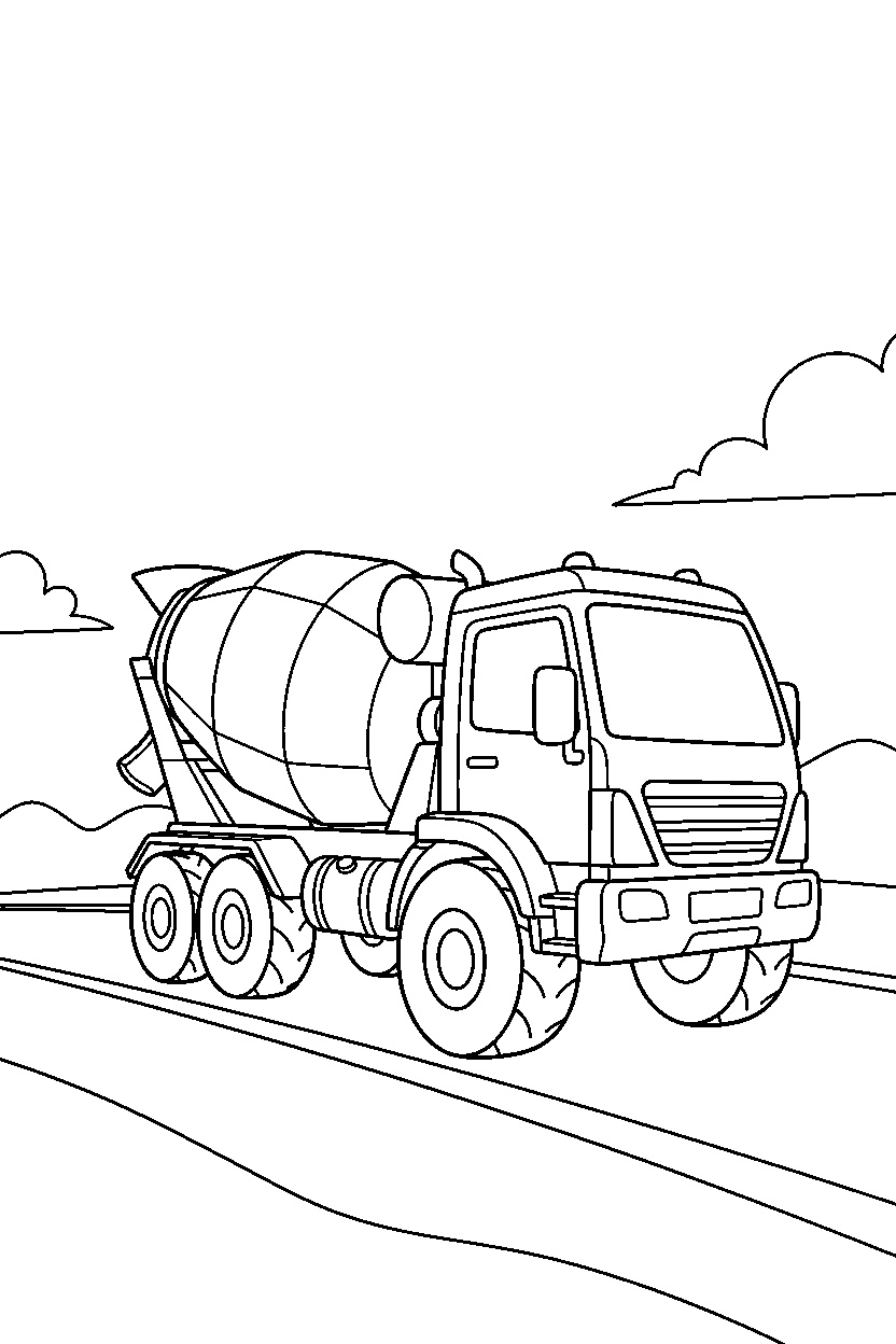 cement mixer truck moving gently on a highway line art