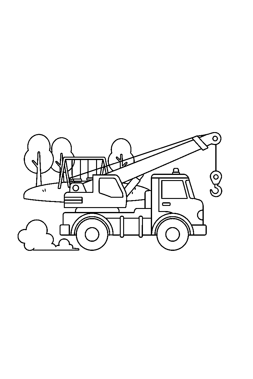 crane truck rolling along near a park line art