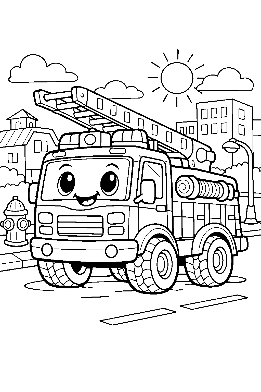 cute fire truck city line art for kids