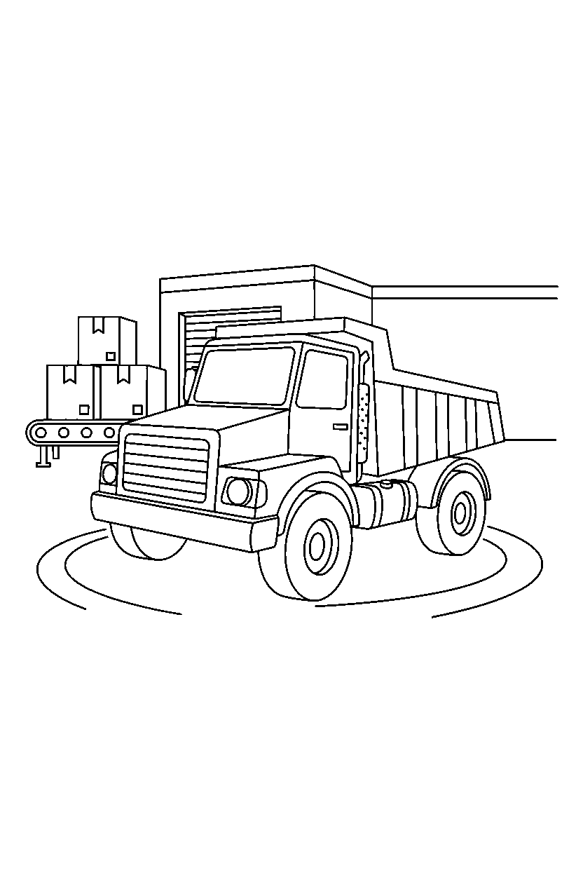 dump truck turning left at a delivery center line art