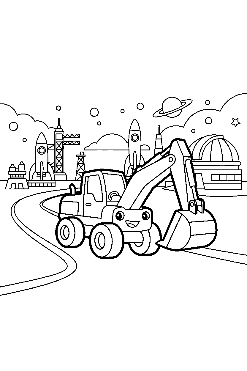 excavator traveling safely at a space center line art