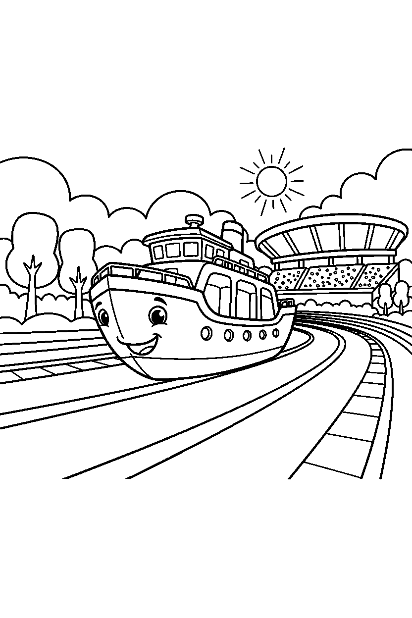 ferry stopping safely on a race track line art