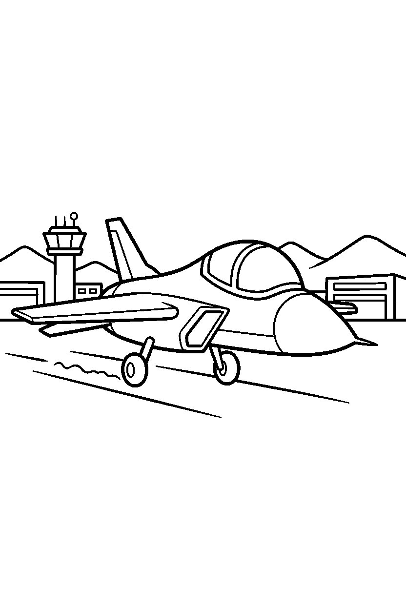 fighter jet moving forward at a parking lot line art