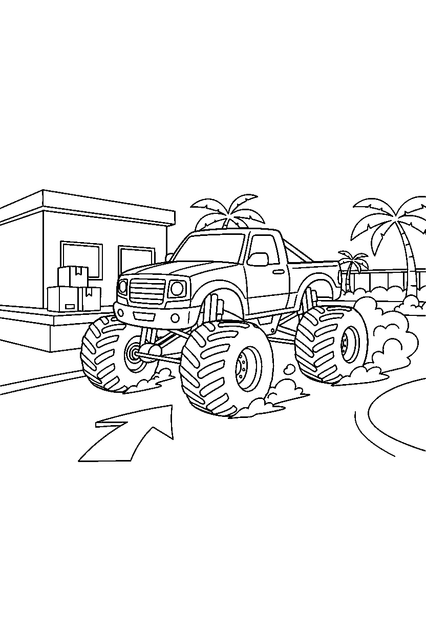 monster truck turning right at a delivery center line art