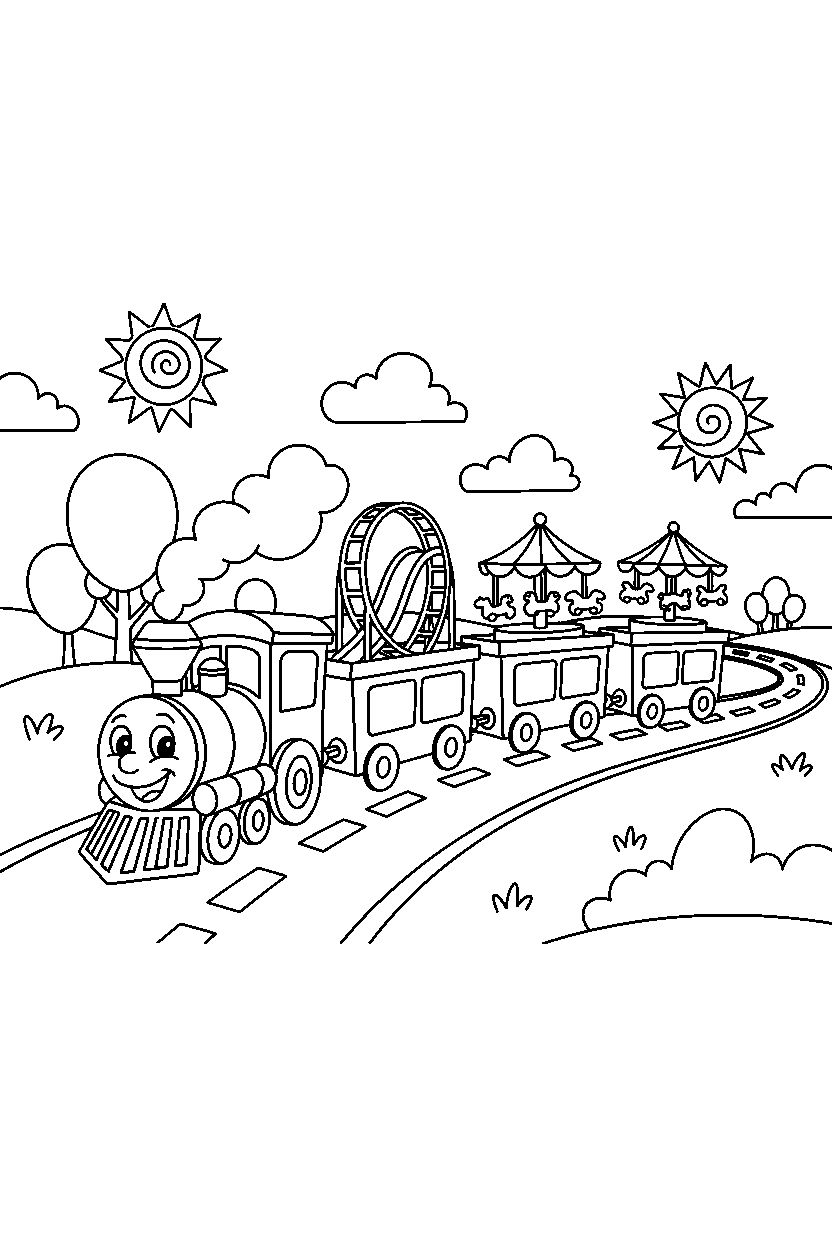 passenger train going on a fun ride on a highway line art