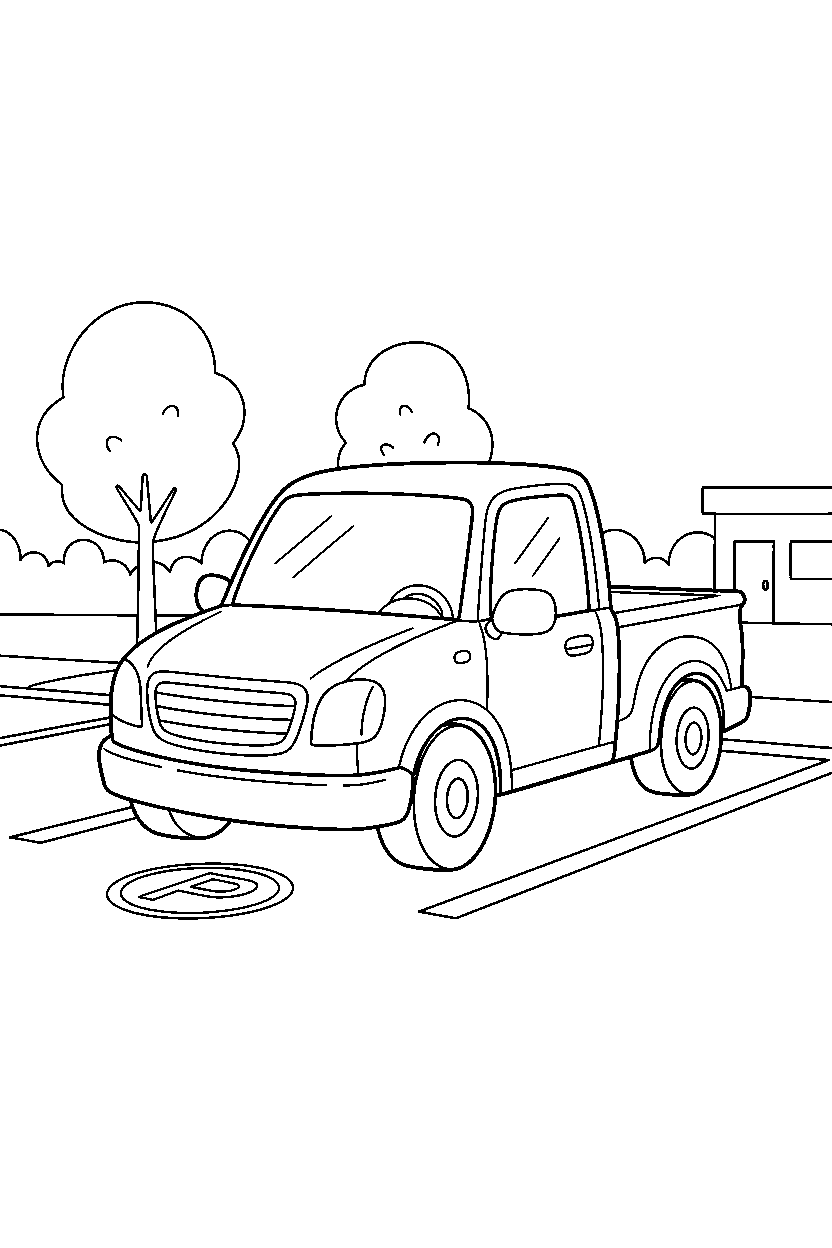 pickup truck stopping safely at a parking lot line art