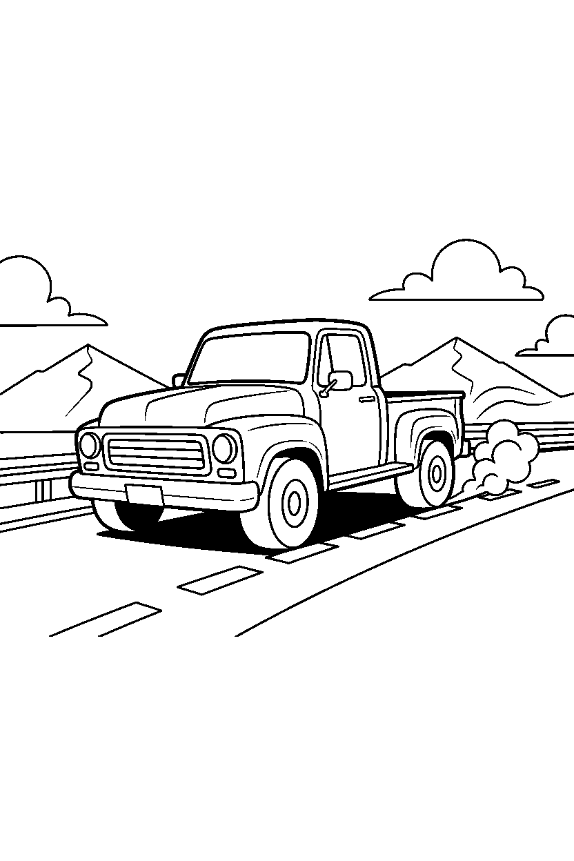 pickup truck turning left on a highway line art