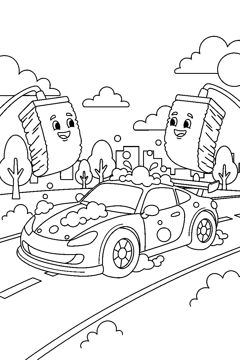 race car getting cleaned on a highway line art