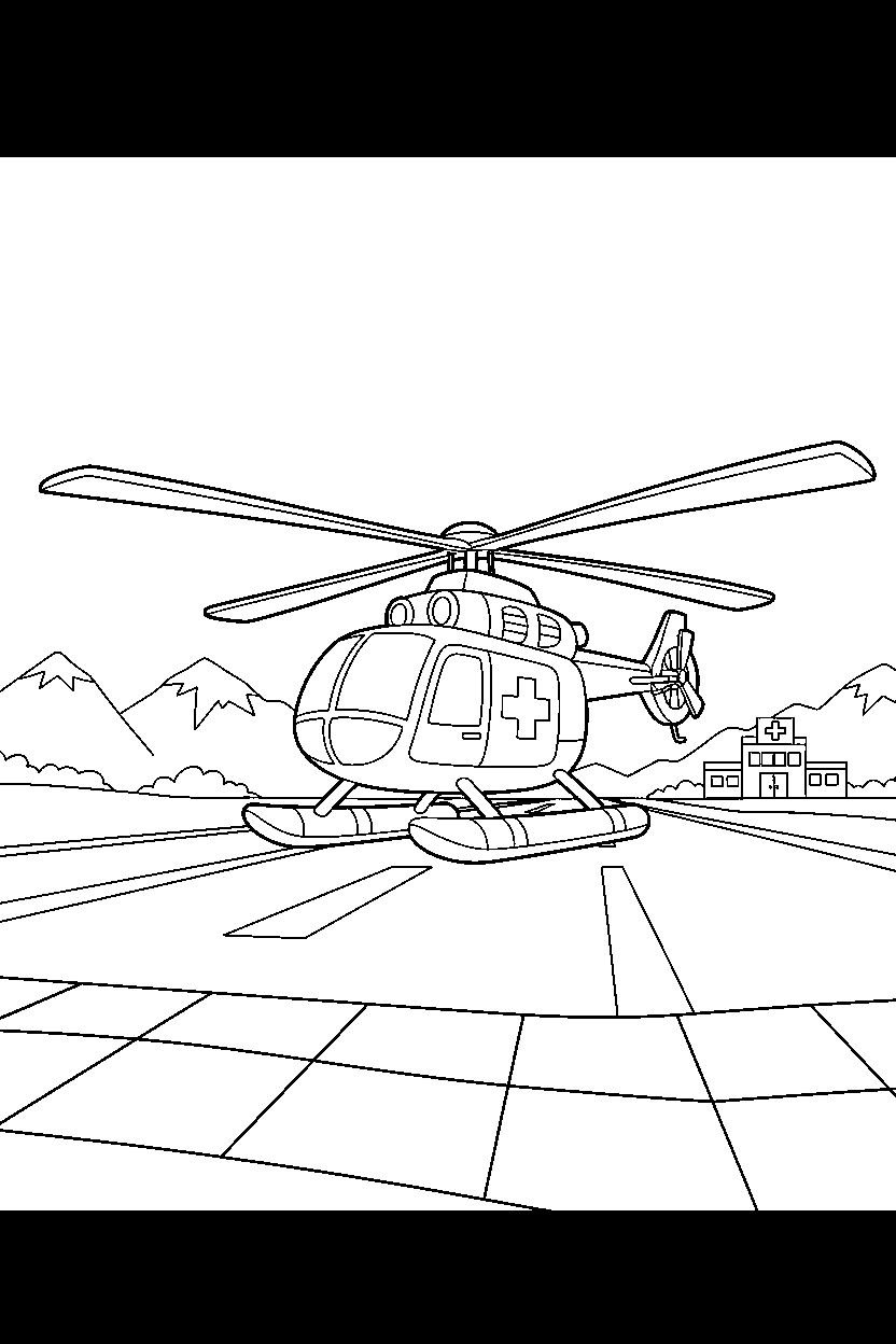rescue helicopter waiting patiently on a race track line art