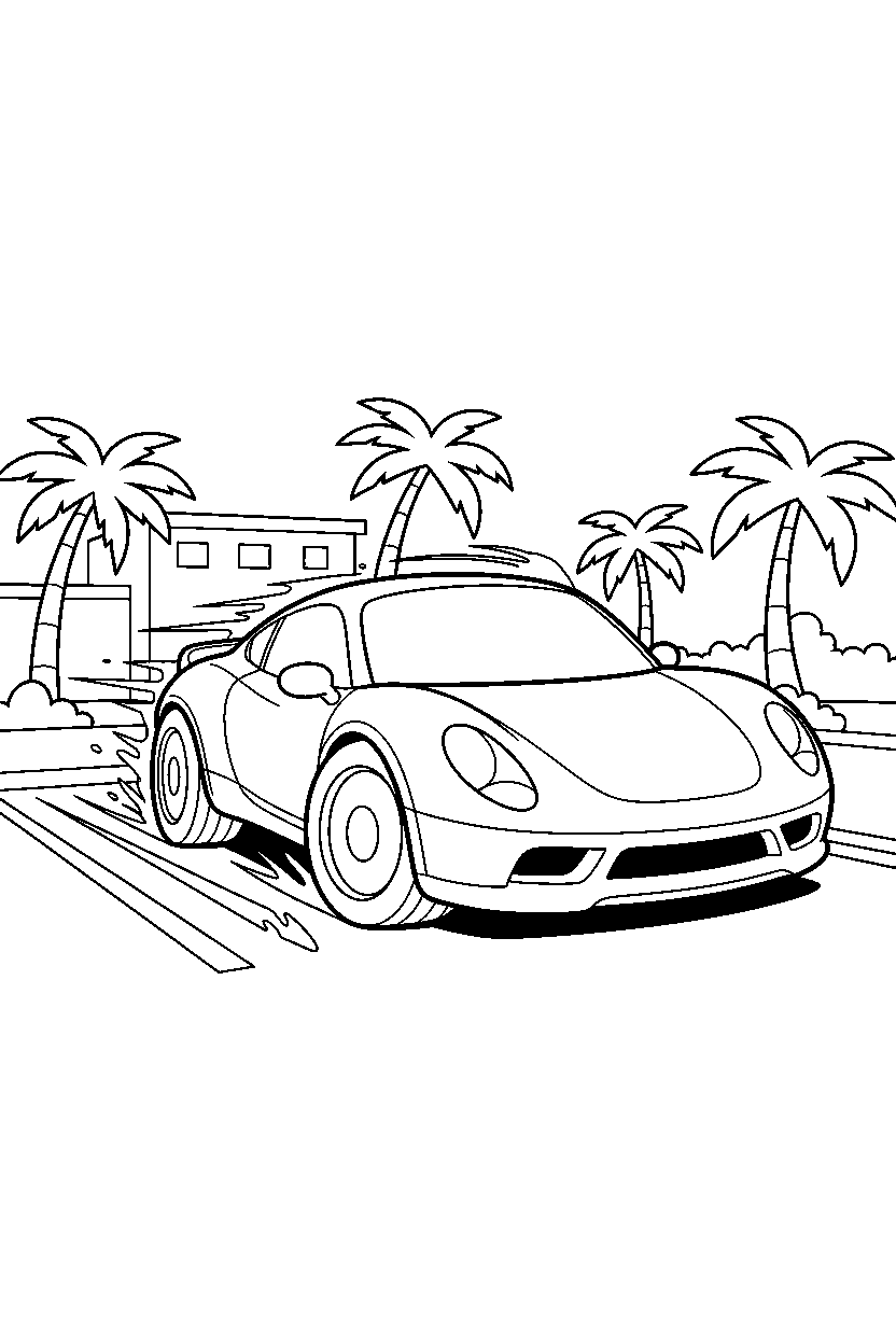 sports car moving forward at a parking lot line art