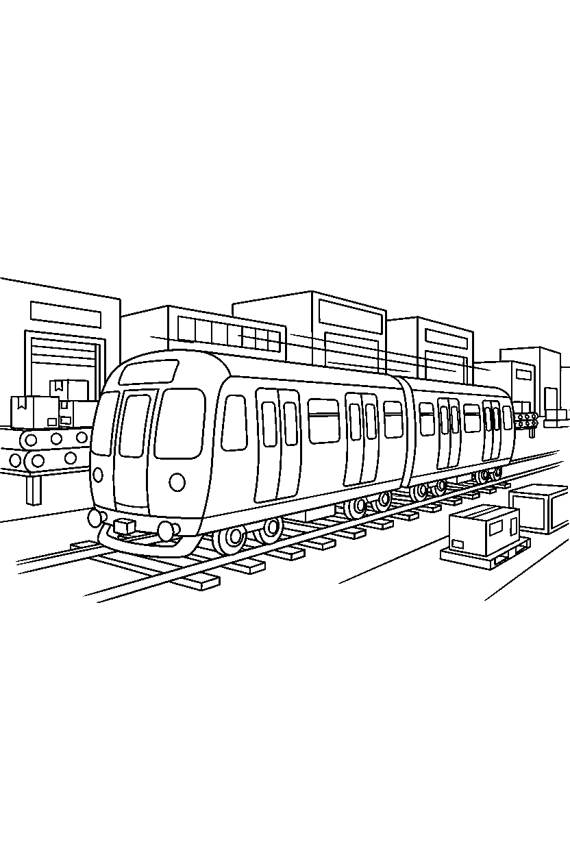 subway train moving at a delivery center line art