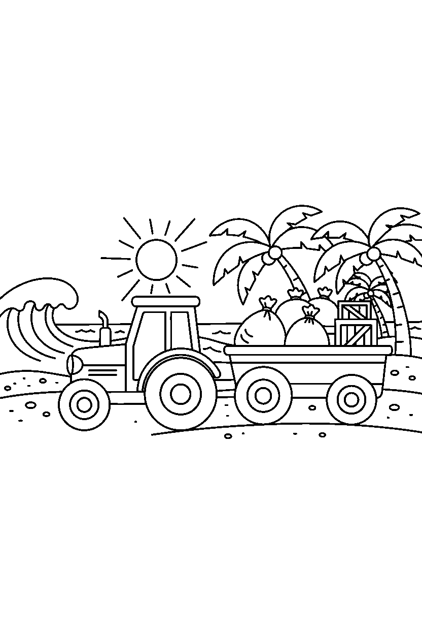 tractor delivering goods near the beach line art