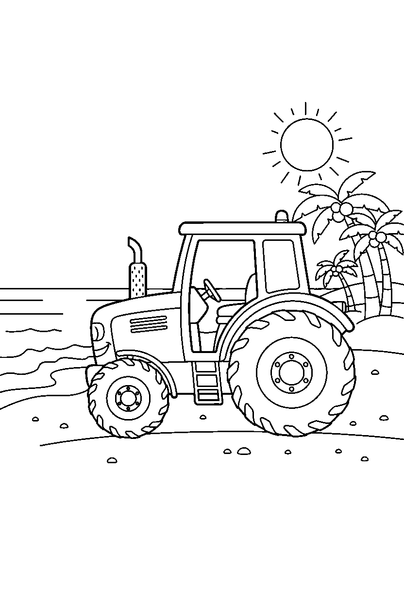 tractor moving slowly near the beach line art