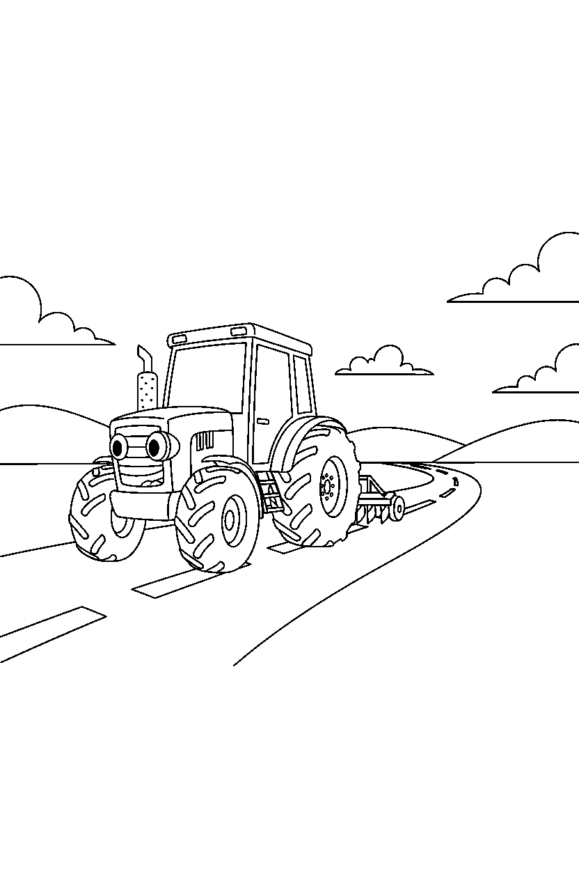 tractor moving slowly on a highway line art