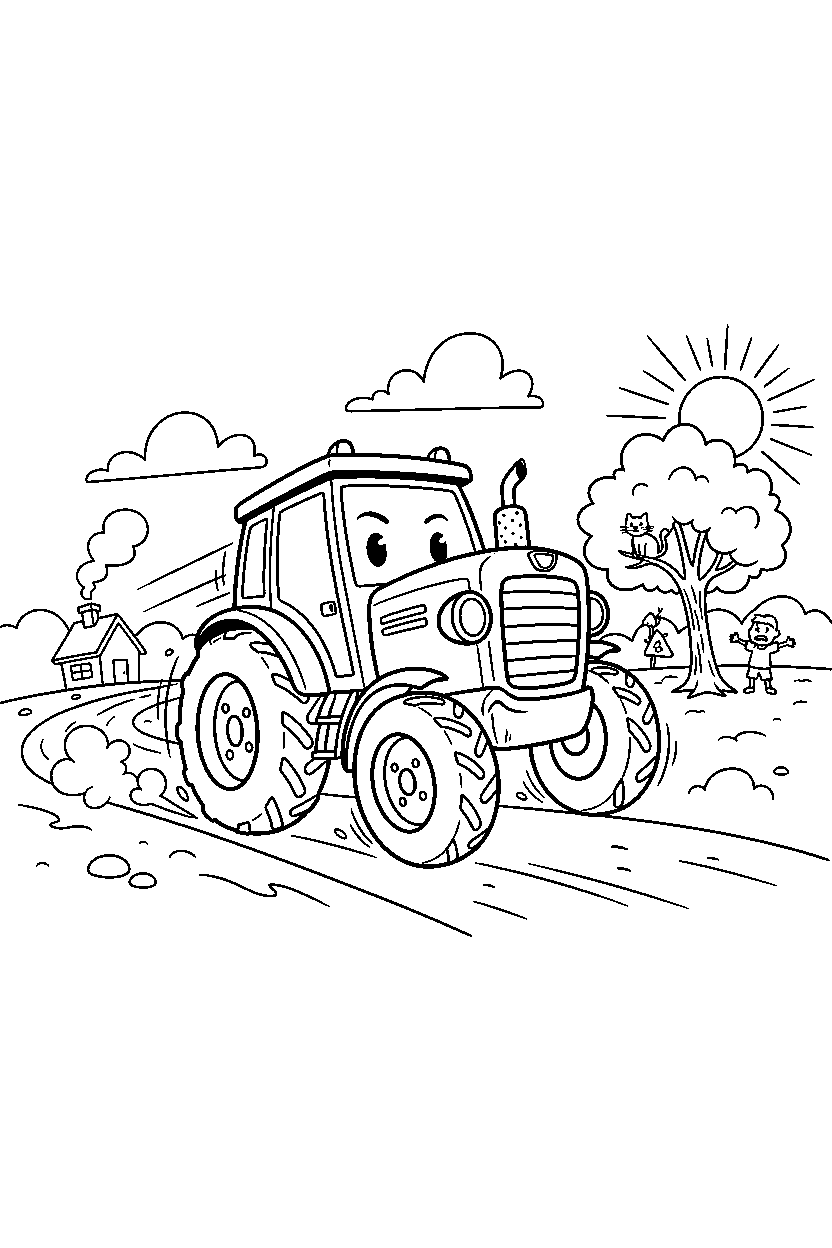 tractor speeding up on a rescue scene line art