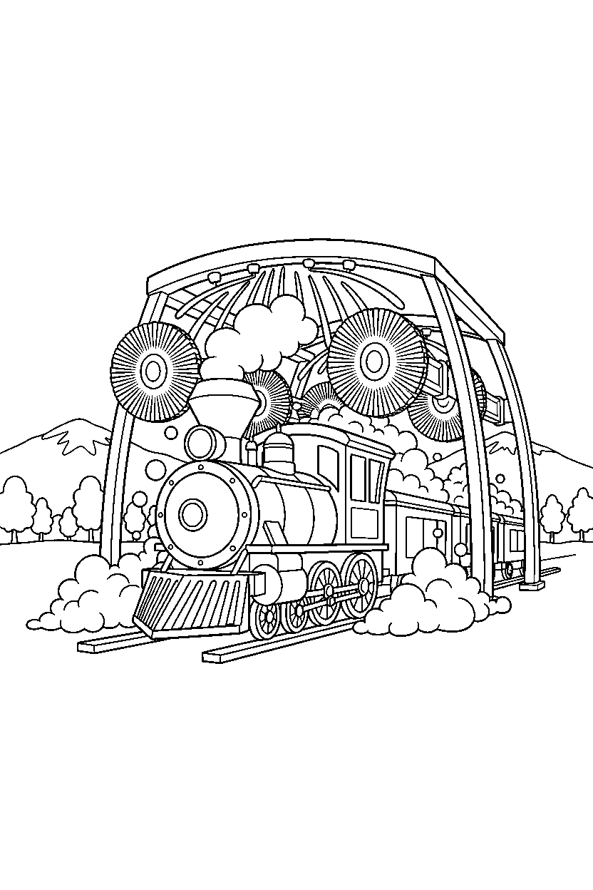 train standing still at a car wash line art